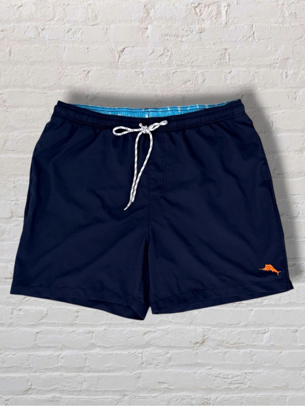 Tommy Bahama Men’s XL Navy Blue Swim Trunks Board Shorts Marlin Logo Recycled